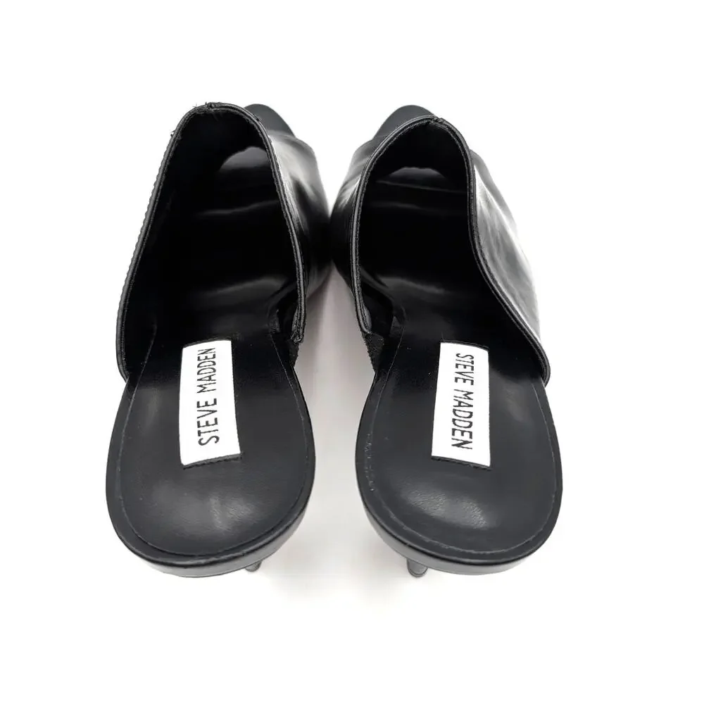 Steve Madden Dayla Peep Toe Heel Mule Women's Black Leather Size US10M EU40.5